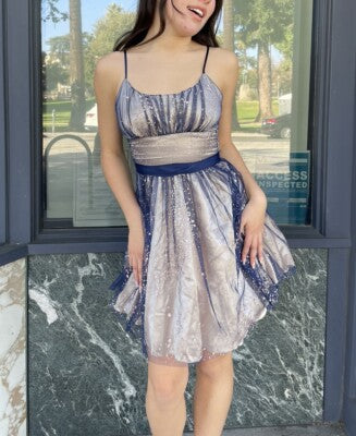 DELIAS Juniors Navy Blue Metallic Silver Strapless Dress Party Prom Lined  Size 0
