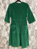 Vintage 60's Charmode Women’s Kelly Green Velvet 3/4 Sleeve Fit N Flare  Dress