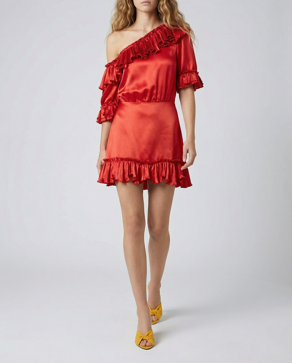 Ruffled silk-satin dress