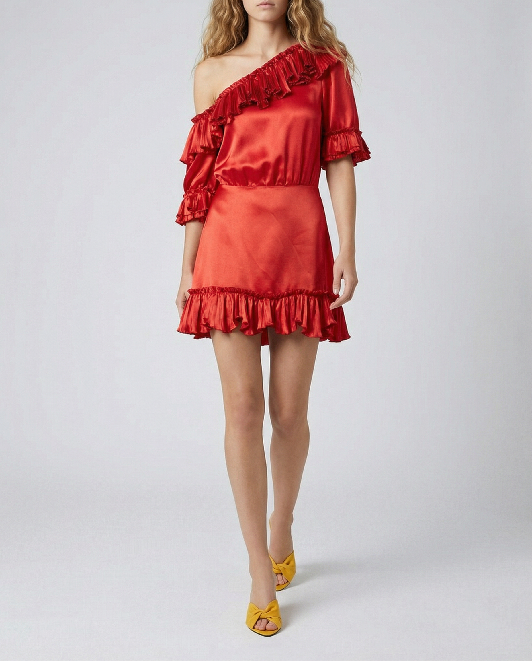 Ruffled silk-satin dress