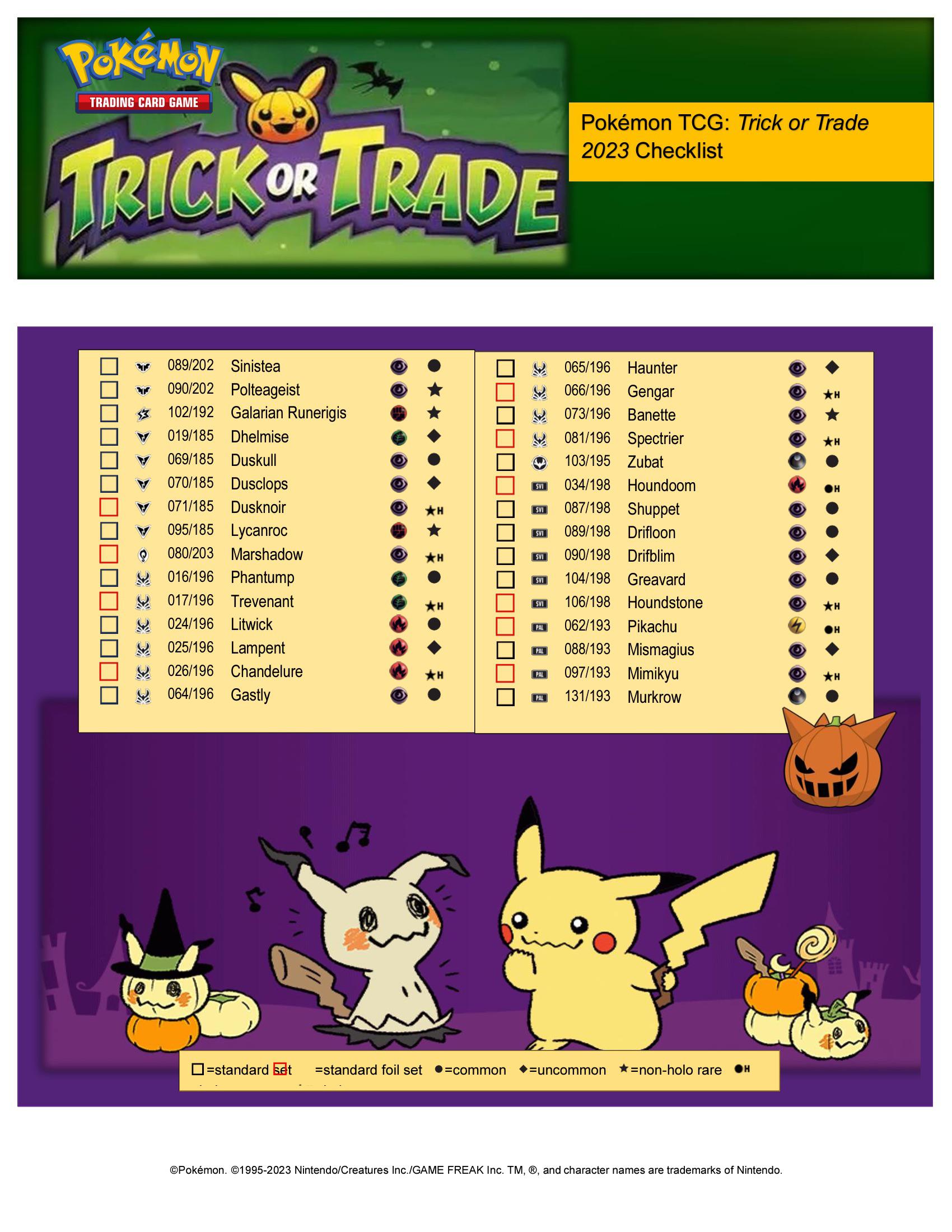 2023 Trick or Trade Checklist : r/PokemonTCG