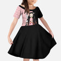 Nezuko Kamado from Demon Slayer Kid Short Sleeve Dress with Pink Pattern Kimono and Demon Form Flames Design - The Mazicc