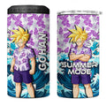 Gohan Dragon Ball Summer Theme 4 in 1 Can Cooler Tumbler with Tropical Floral Shirt Shenron and Ocean Wave Background - The Mazicc