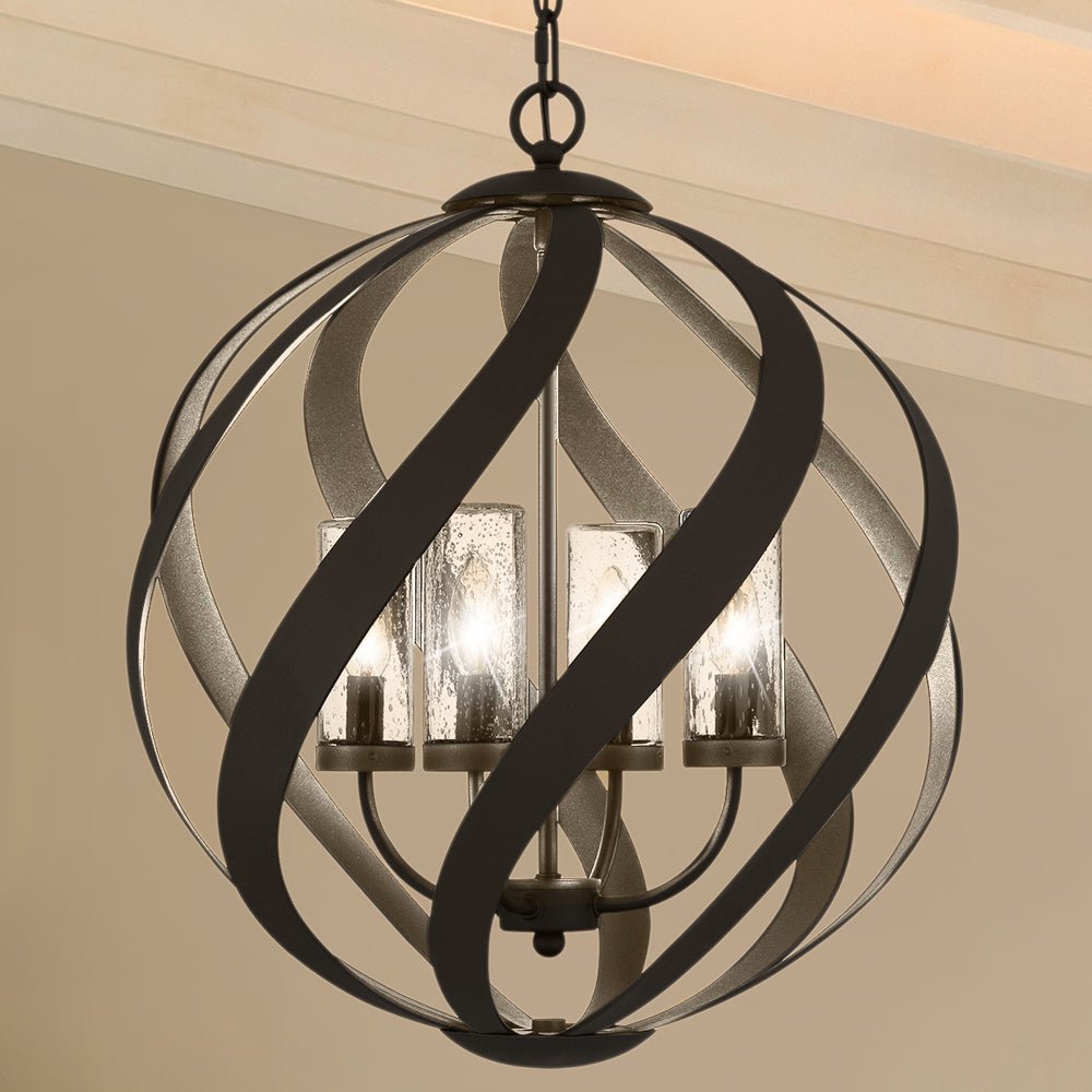 Urban Ambiance - Pendant - UQL4550 Tudor Indoor Pendant, 23.00''H x 19.50''W x 19.50''D, Earth Black Finish, Walsall Collection -