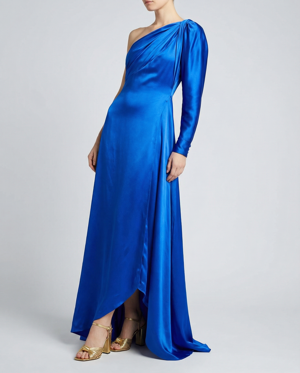 Silk satin one-shoulder gown