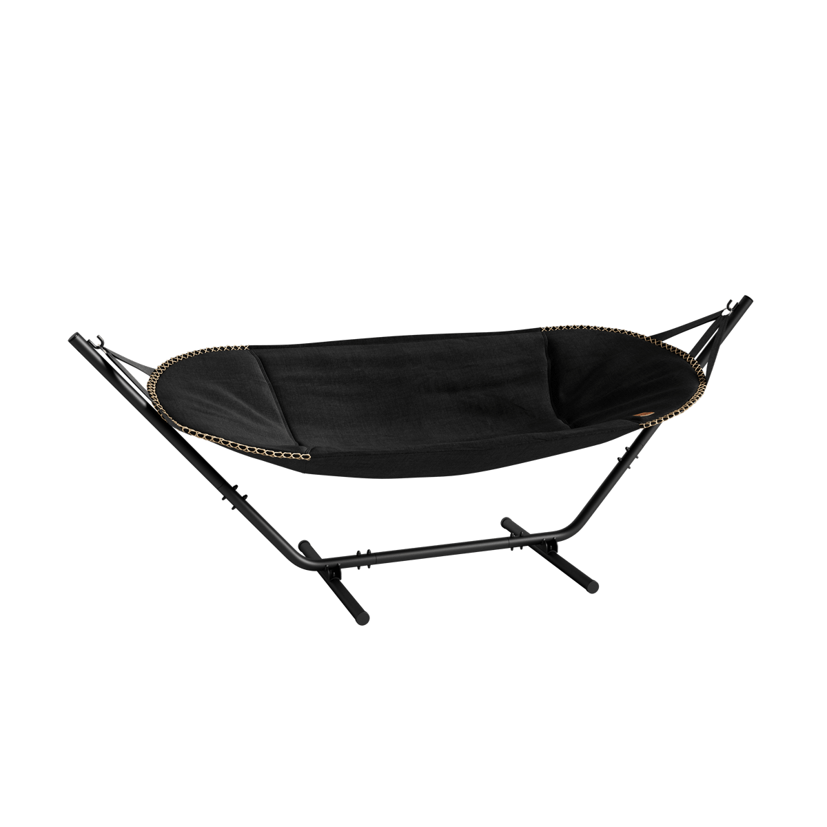 Schwarze Cobana Hängematte mit schwarzem Aluminiumgestell, modernes Design für Garten oder Terrasse | Cobana Hammock - Cobana Black Black | SACKit