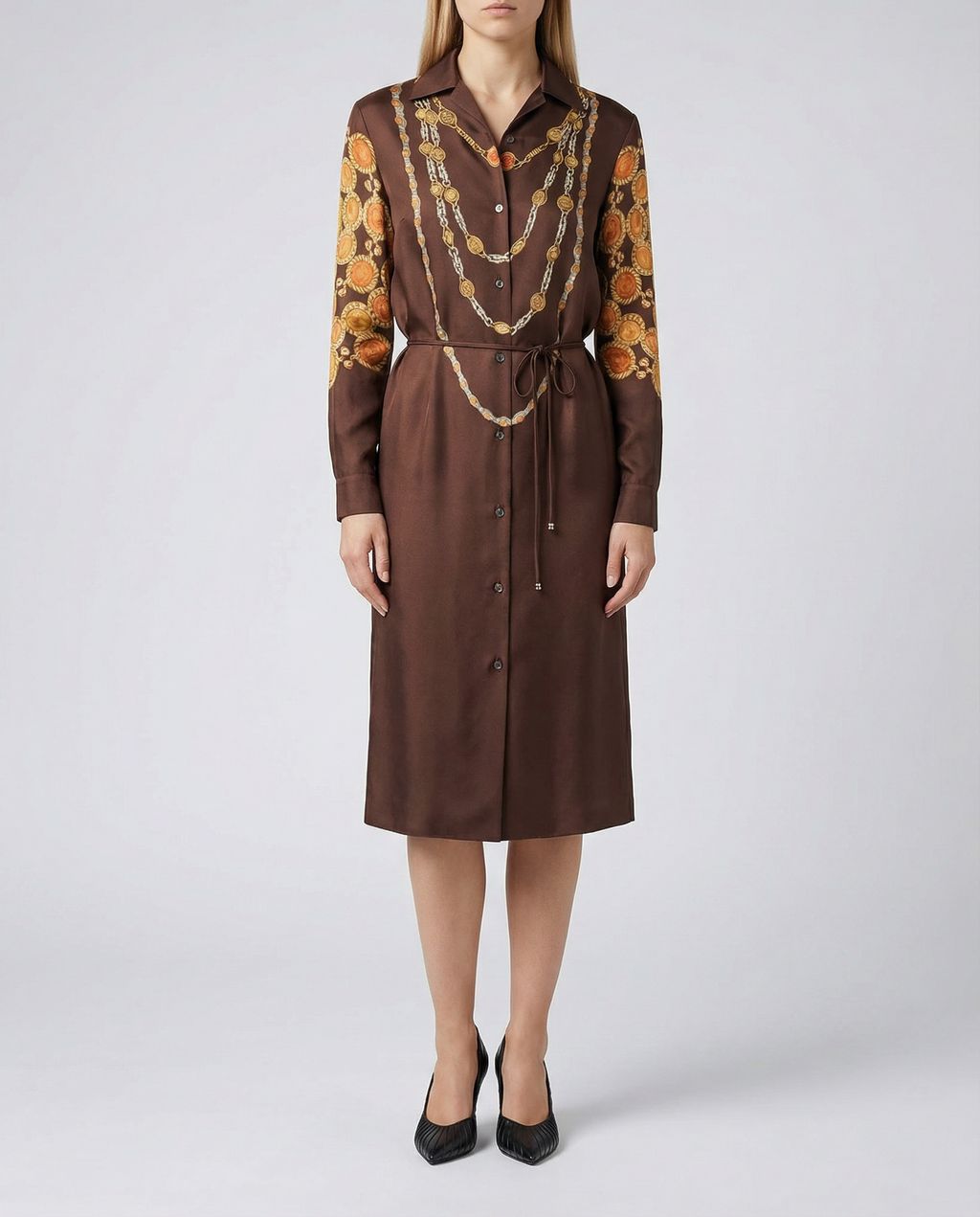 Printed silk-twill mini shirt dress