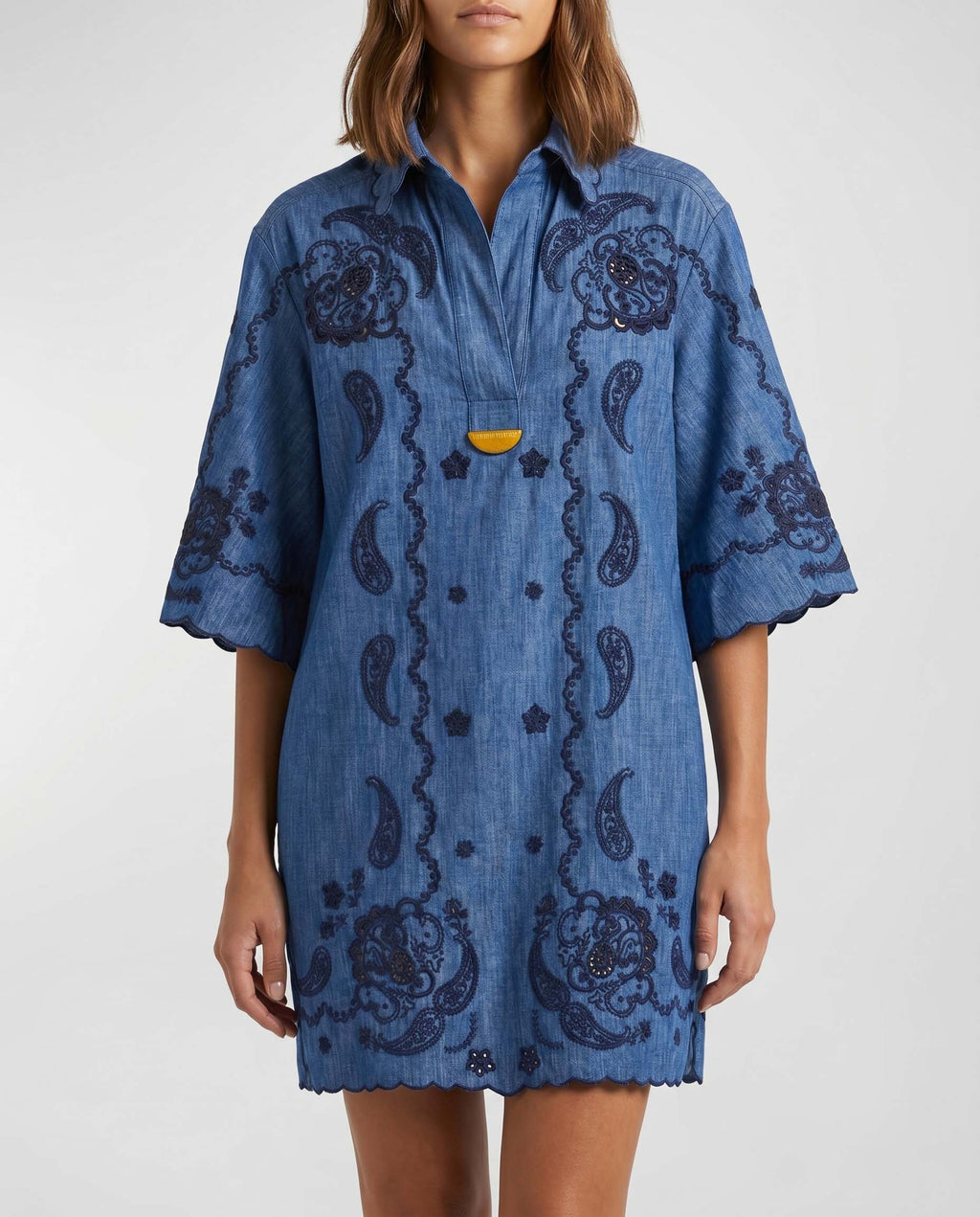 Zimmermann Embroidered cotton chambray mini dress